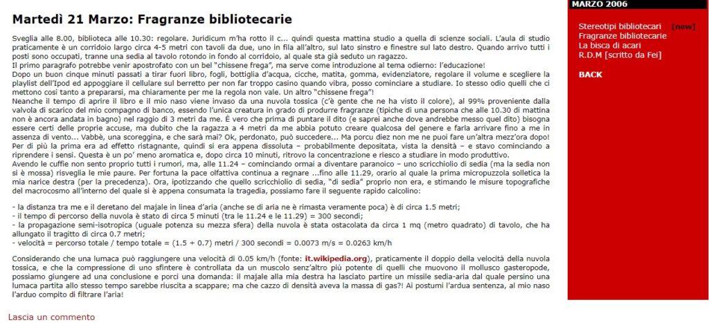 Ciao Rapowder.ch 9 diario lund fragranze bibliotecarie