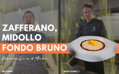 Gelato allo zafferano e midollo su risotto al Parmigiano e fondo bruno